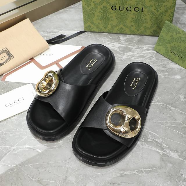 Gucci 古驰 2024年新款拖鞋 面料：牛皮 内里:羊皮 大底：意大利真皮大底 底高：3Cm 码数：36 42